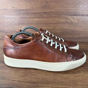 SANTONI Brown Leather Sneakers Men’s Size 9 Low Top Shoes Oxfords